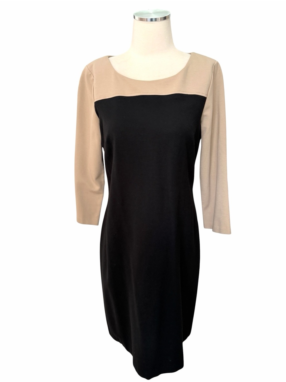 TALBOTS Colorblock Black and Beige Midi Sheath Dress Sz 8